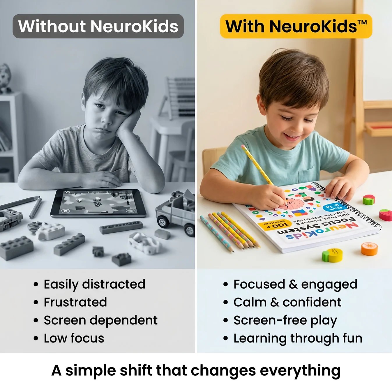 Without vs With NeuroKids comparison
